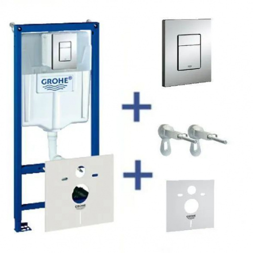 Инсталляция для унитаза Grohe 4 в 1 Rapid SL с кнопкой Skate Cosmopolitan  38775001 с шумоизоляцией